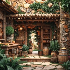 Obraz premium entrance to the house architecture building country style temple stone ancient old wall gate tourism arch landmark wood art design decoration pattern background close-up