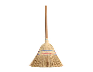 Broomstick with wooden handle isolated on transparent background