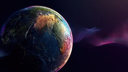 Naklejka premium The Earth Glowing in Cosmic Space with Vibrant Colorful Waves