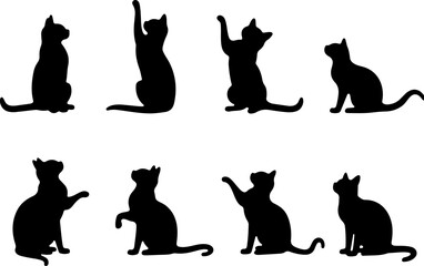 Cat Silhouettes in Various Sitting and Playing Poses