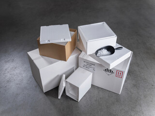 Final arrangement of all dry ice shipping containers and packaging components