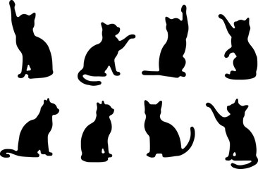 Cat Silhouettes in Various Sitting and Playing Poses