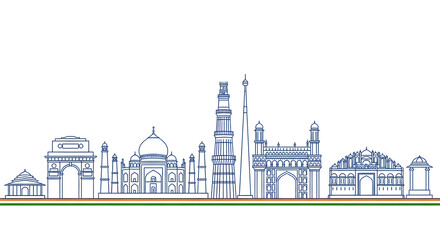 Iconic Indian Landmarks Skyline: A Minimalist Travel Illustration