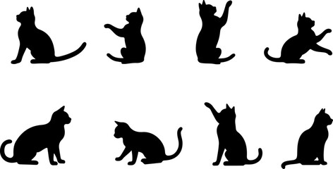 Cat Silhouettes in Various Sitting and Playing Poses