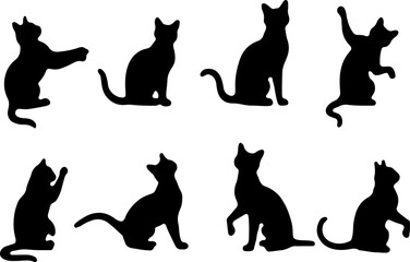 Cat Silhouettes in Various Sitting and Playing Poses