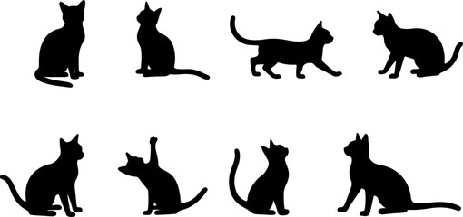 Obraz premium Cat Silhouettes in Various Sitting and Playing Poses