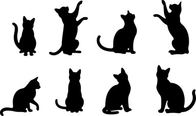 Cat Silhouettes in Various Sitting and Playing Poses