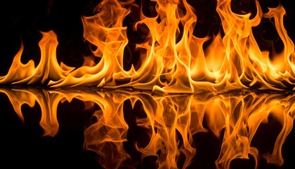 Fiery flames reflected on dark surface