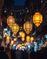 Night Market Glow: Intricate Lanterns Illuminating a Moroccan Alleyway