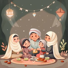 Muslim Family Gathering During Ramadan: A Warm Evening of Togetherness and Celebration