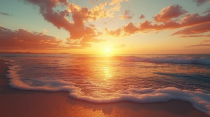 Serene sunset over tranquil ocean waves at beach (1)