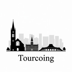 Fototapeta premium Tourcoing Skyline Silhouette - Historic Northern France City Vector Illustration in Black and White