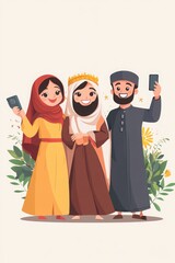 Happy Muslim Family Taking a Selfie: Celebrating Culture and Togetherness