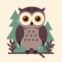 Fototapeta premium Cute Owl Sitting on a Branch in a Forest