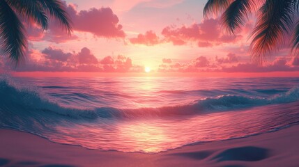 Serene sunset over tranquil ocean waves at beach (4)