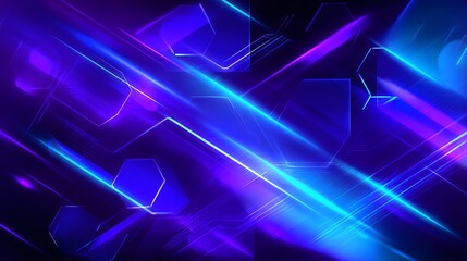 Futuristic abstract background with glowing neon light lines, hexagons