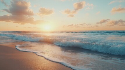 Serene sunset over tranquil ocean waves at beach (3)