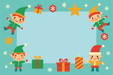 Fototapeta premium whimsical christmas frame featuring playful elves (1).eps