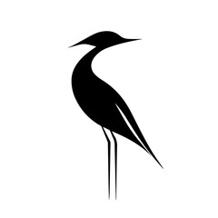 Elegant black silhouette of a standing wading bird. A minimalist and stylized vector illustration ideal for a logo or icon.
