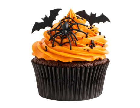 Halloween cupcake with spooky decorations isolated on transparent background - Powered by Adobe