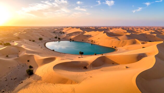 Desert oasis at sunrise - Powered by Adobe