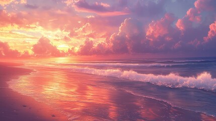 Serene Sunset Over Tranquil Ocean Waves at Dusk