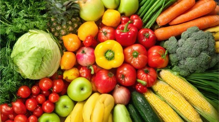 Vibrant produce circle from above, overhead composition ideal for healthy eating guides, organic product branding and food photography backgrounds