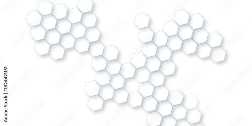 Canvas Prints abstract white vector wallpaper with hexagon grid, panoramic wall of random shifted white honeycomb 