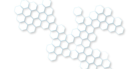 Abstract white vector wallpaper with hexagon grid, panoramic wall of Random shifted white honeycomb hexagon background, hexagon textures with line white light.