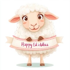 Adorable Sheep Wishing Happy Eid Al Adha Festive Greeting Card Illustration
