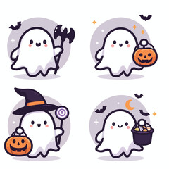 Cute ghost holding trick-or-treat bucket