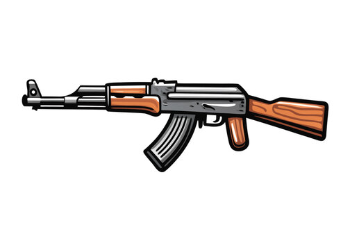 ak 47 gun hand drawn  icon isolated on white background