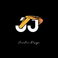 JJ Excavator Arm Construction Logo - Bold Industrial Letter mark Design for Heavy Equipment, Contractor Branding & Modern Engineering Identity