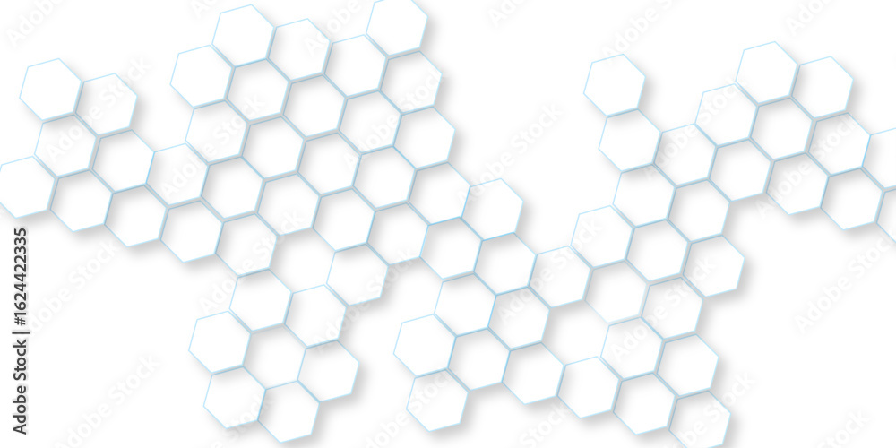 Canvas Prints abstract white vector wallpaper with hexagon grid, panoramic wall of random shifted white honeycomb 