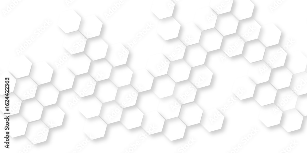 Canvas Prints abstract white vector wallpaper with hexagon grid, panoramic wall of random shifted white honeycomb 