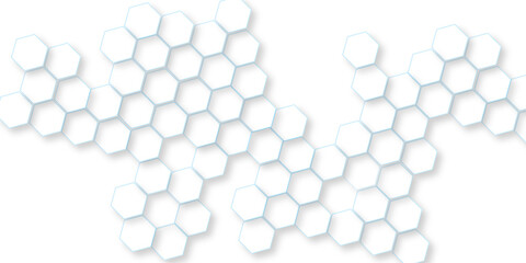 Abstract white vector wallpaper with hexagon grid, panoramic wall of Random shifted white honeycomb hexagon background, hexagon textures with line white light.