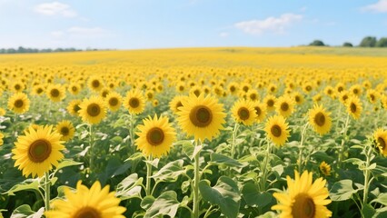 Obraz premium Vibrant Sunflower Field Under a Clear Blue Sky