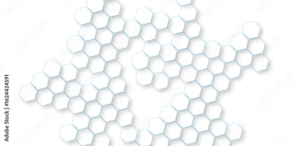 Canvas Prints abstract white vector wallpaper with hexagon grid, panoramic wall of random shifted white honeycomb 