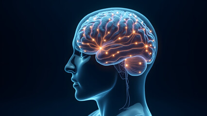 Human Brain with Neural Activity &ndash; Artificial Intelligence and Neuroscience Concept