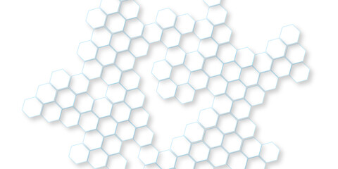 Abstract white vector wallpaper with hexagon grid, panoramic wall of Random shifted white honeycomb hexagon background, hexagon textures with line white light.