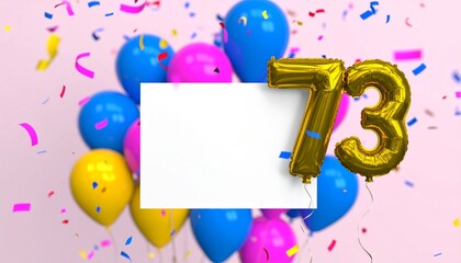 Blank paper with room for own message. Balloon number 73 for 73rd birthday or anniversary party