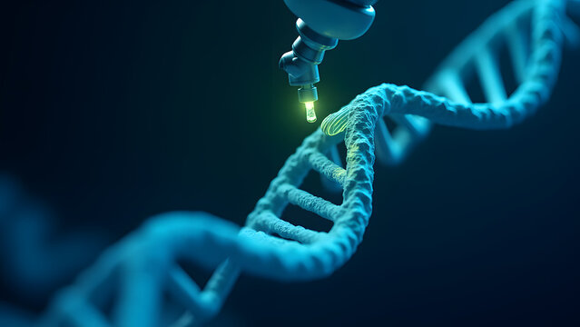 Genetic Engineering Concept – Robotic Tool Editing DNA Strand