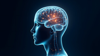 Obraz premium Human Brain with Neural Activity – Artificial Intelligence and Neuroscience Concept