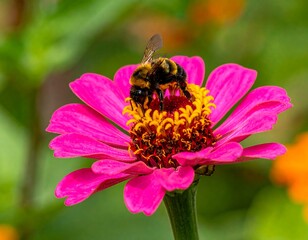 Bee on vibrant pink flower (1)