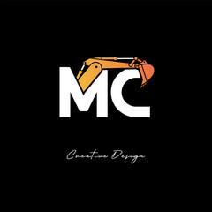 MC Excavator Arm Construction Logo - Bold Industrial Letter mark Design for Heavy Equipment, Contractor Branding & Modern Engineering Identity