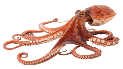 Large red octopus on white