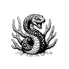 Mystical snake illustration with floral accents a captivating emblem design evoking nature and fantasy world art