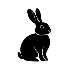 Simple black silhouette of a sitting rabbit. Minimalist graphic vector illustration of a bunny icon isolated on a white background.