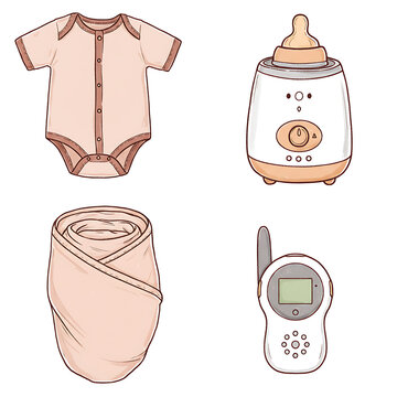 Baby Essentials: Onesie, Bottle Warmer, Baby Wrap, and Monitor