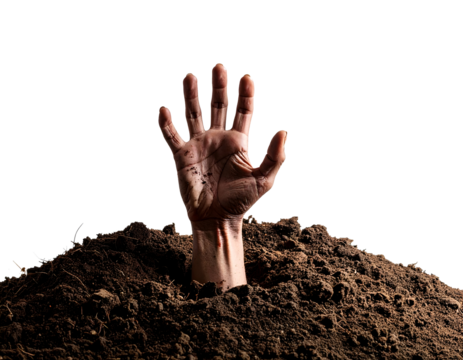 hand rising from the ground isolated on transparent background